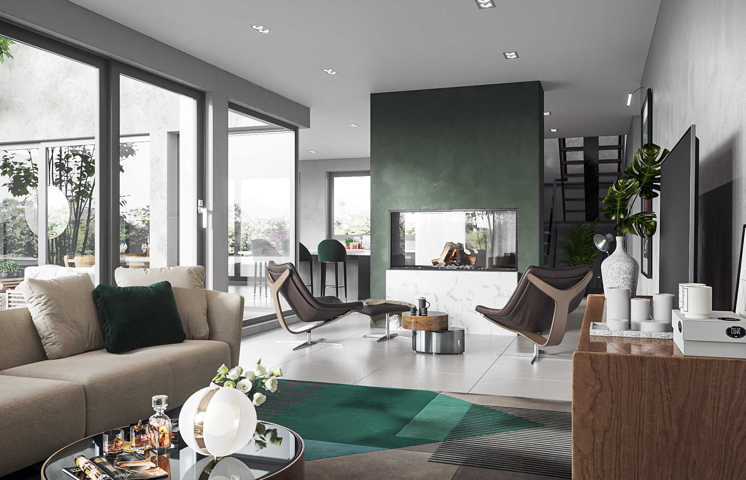 Portugal Villa CGI of Contemporary living space